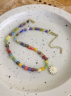 我在他乡挺好的周雨彤同款彩色珠子项链可爱琉璃珠串珠锁骨链女夏