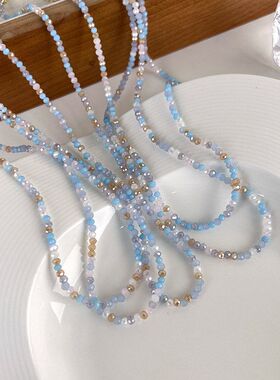 韩版夏季水晶彩色项链女小众设计感清新时尚感冷淡风彩色串珠颈链