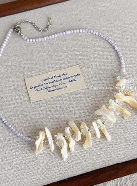 夏日海洋度假风高级感异形贝壳水晶串珠项链夸张锁骨链项链配饰女