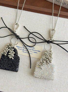 韩国ins博主同款闪钻包包吊坠项链葡萄串长款毛衣链包包挂件配饰