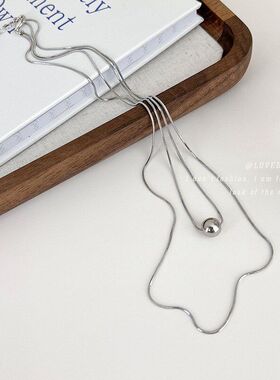 简约小众ins圆球金属冷淡风锁骨链毛衣链项链银色双层蛇骨链复古