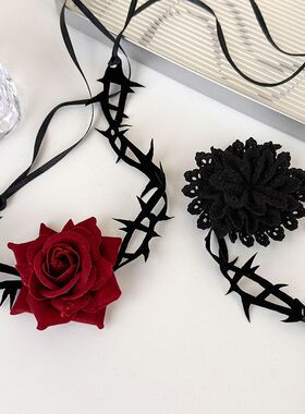 欧美跨境爆款暗夜玫瑰万圣节玫瑰荆棘choker颈链项圈装扮拍照配饰