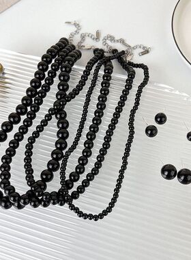网红博主同款黑色玻璃珠串珠项链小众轻奢冷淡风酷潮颈链项链女