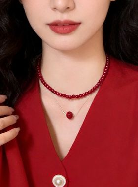 安可拉红色串珠项链女蛇骨链配饰新中式国风轻奢小众秋冬锁骨颈链