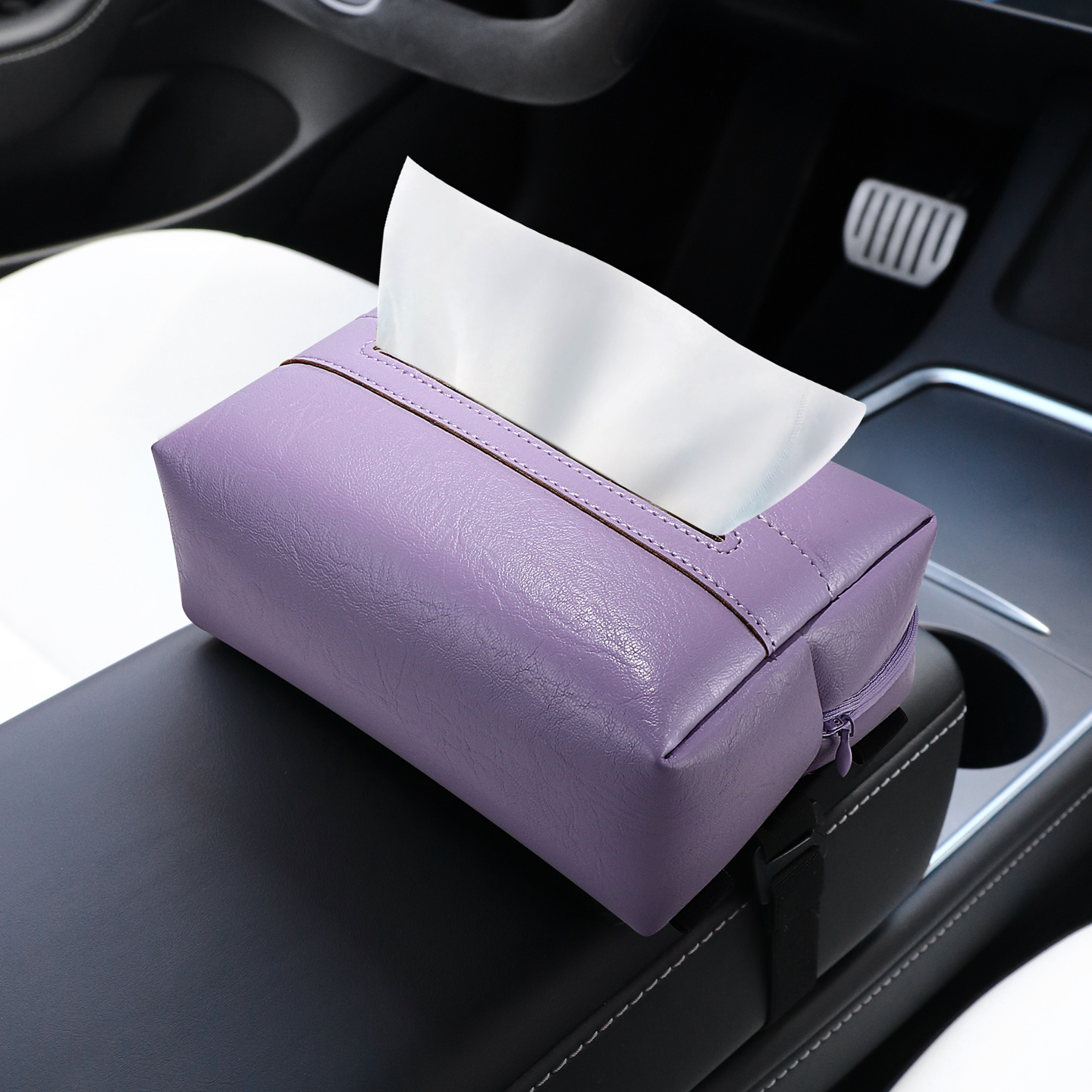 车载纸巾盒立体纸抽盒家用轻奢车内扶手箱高级感高档牛皮纹纸巾盒 - 图0