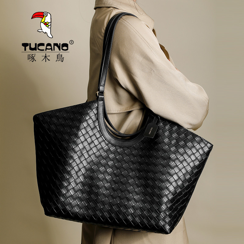 啄木鸟女包2025新款真软皮菜篮手提包编织托特休闲电脑文件单肩包,淘宝优惠券,粉丝福利购,淘宝优惠卷