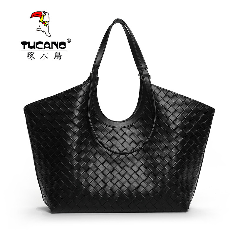 啄木鸟女包2025新款真软皮菜篮手提包编织托特休闲电脑文件单肩包,淘宝优惠券,粉丝福利购,淘宝优惠卷