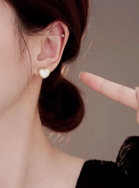 简约气质爱心金属边耳钉精致小爱心925银针百搭气质法式清冷高级
