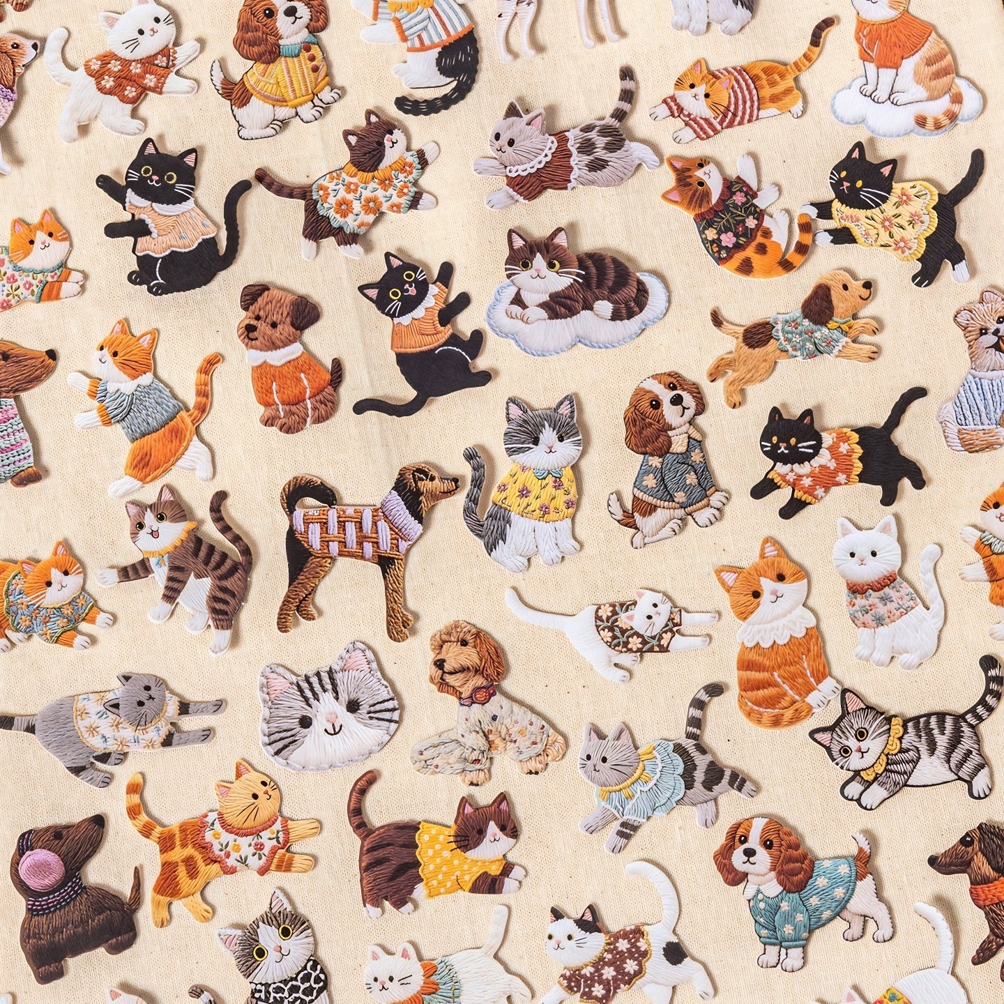 番茄酱少女绒绣萌刺绣风可爱卡通动物小狗猫咪复古无白边手帐贴纸,淘宝优惠券,粉丝福利购,淘宝优惠卷