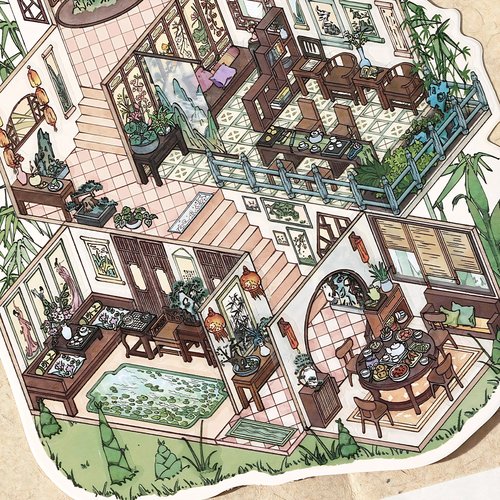 infeelme我的小屋第八弹2.5D造景贴纸可爱diy手工微缩场景贴画 - 图1