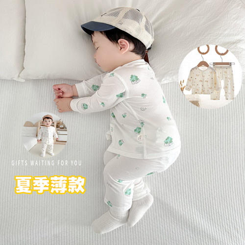 婴幼儿无骨睡衣夏薄款长袖莫代尔婴儿分体二件套装宝宝家居空调服 - 图2