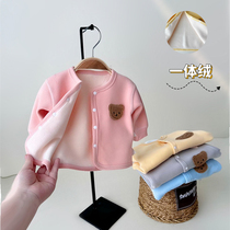 Baby clothes autumn and winter warm integrated suede male and female baby plus suede small cardiovert jacket baby with small shawl jacket