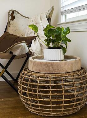 侘寂风桌面木质托 托盘微景观香薰蜡烛圆形实木盘子绿植摆件客厅