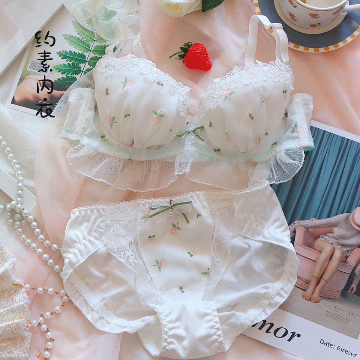 约素 甜心蜜桃~少女内衣日系女雪纺薄杯舒适有钢圈文胸套装大码,淘宝优惠券,粉丝福利购,淘宝优惠卷