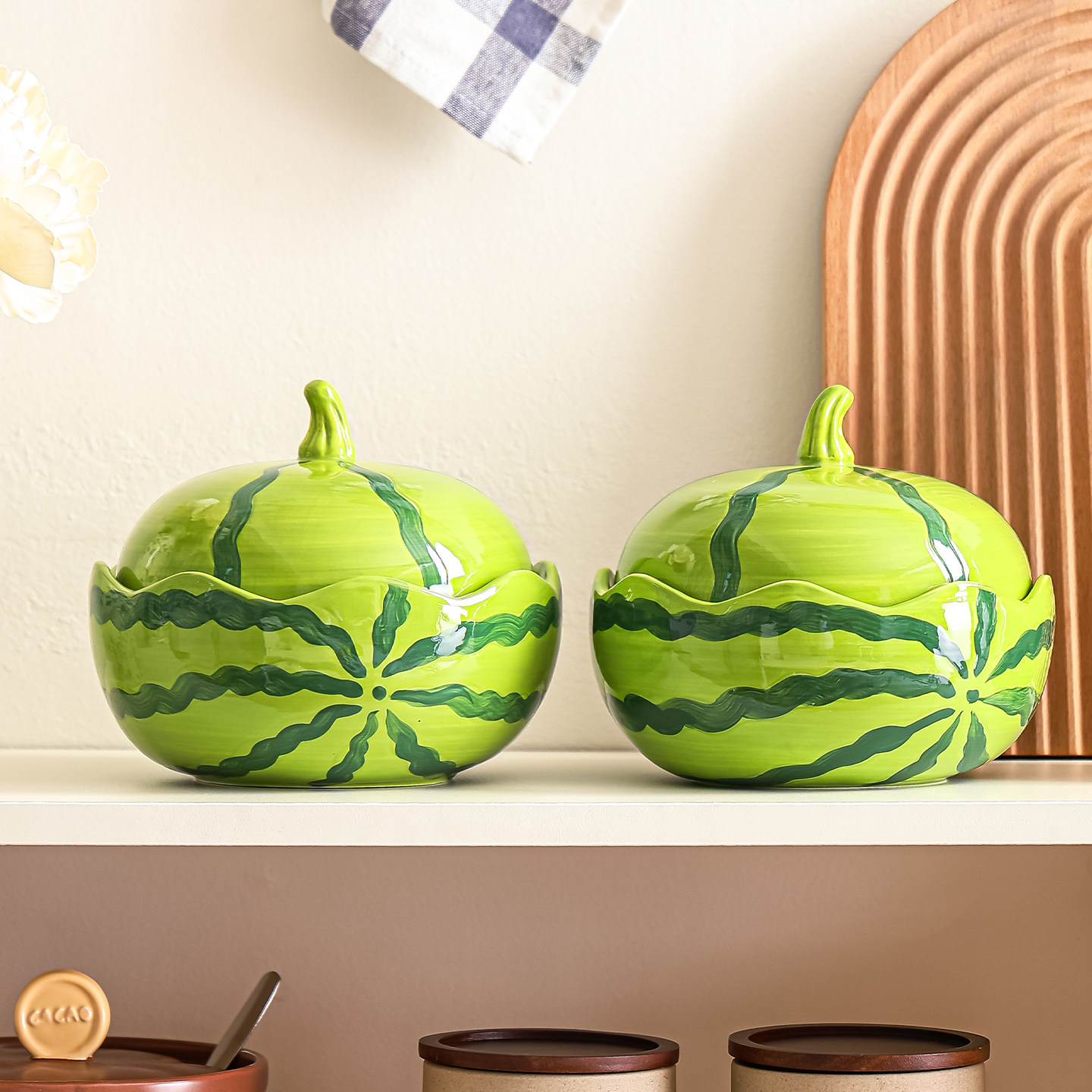 陶瓷西瓜碗带盖泡面碗可爱大容量高颜值餐具螺丝粉面碗果叉套装,淘宝优惠券,粉丝福利购,淘宝优惠卷