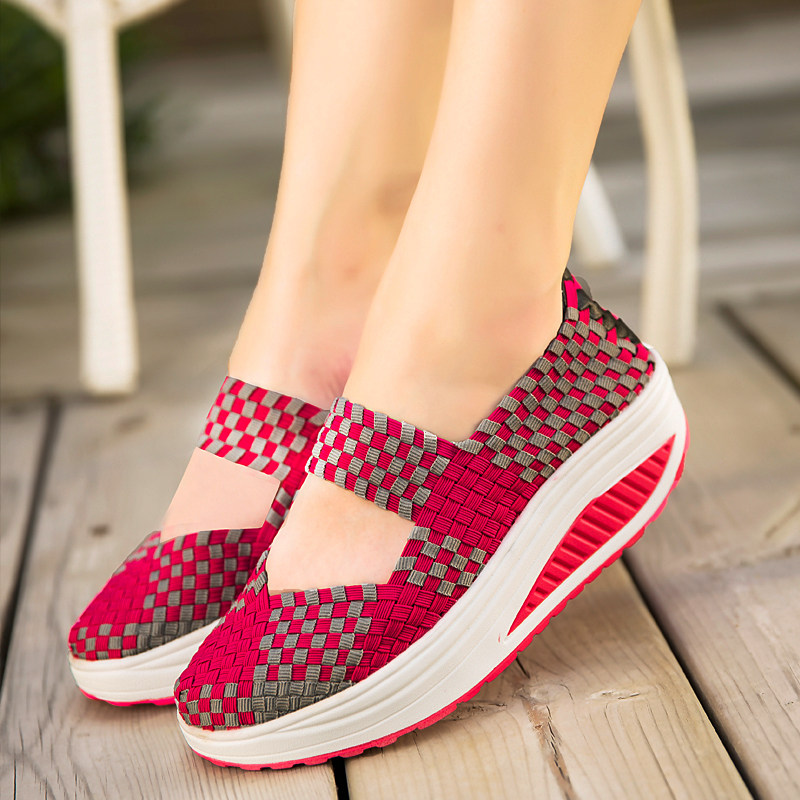 春季女士摇摇鞋厚底增高5CM手工编织鞋皮筋女鞋运动鞋妈妈健步鞋,淘宝优惠券,粉丝福利购,淘宝优惠卷