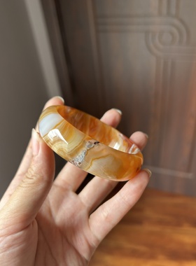 《千里黄河》缠丝共生阜新本地水草玛瑙宽镯子 水草玉髓珠宝 59.5