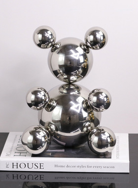 轻奢风创意不锈钢金属可爱小熊玄关摆件家居客厅鞋柜电视柜装饰品