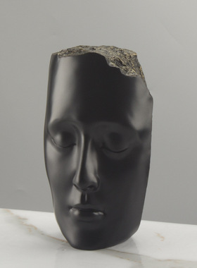 样板房间玄关人脸黑色雕塑摆件