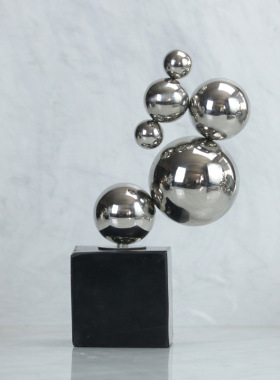 现代简约轻奢银色几何金属汽泡球抽象家居装饰摆设售楼样板间摆件