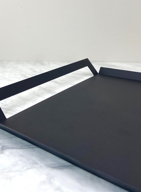 简约现代黑色金属磨砂几何方形托盘 样板房桌面收纳装饰摆件