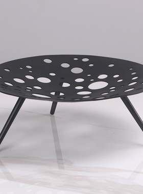 现代轻奢黑色银色镂空果盘客厅桌面水果托盘圆形收纳摆件家居饰品