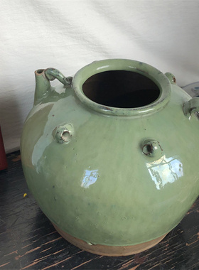 孤品民国紫砂绿釉四耳酒罐花器中式客厅民宿茶室摆件装饰空间陈设