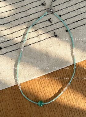 果味气泡水～简约手工绿色串珠项链锁骨链甜美气质细款新中式颈链