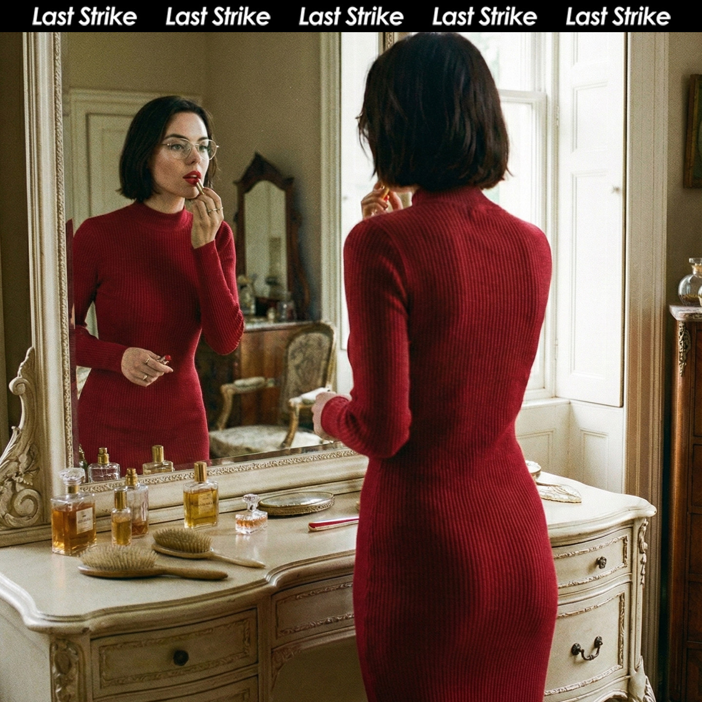 Last Strike新年红色女士高领针织连衣裙2025冬季修身显瘦气质裙