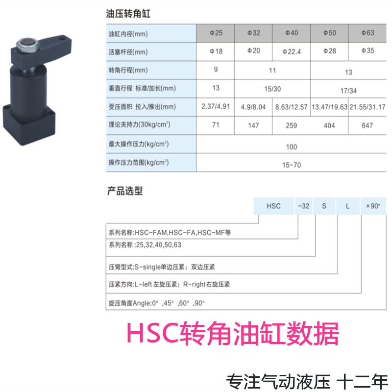 HSL液压转角油缸HSC25 32 40 50 63X90SR工装夹具RS HNS旋转0-180-图1