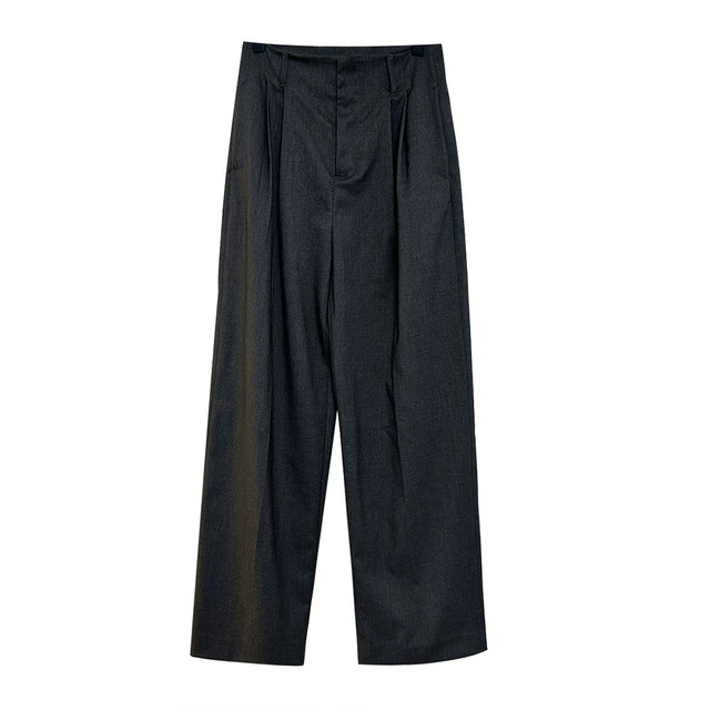 Gray high-waist pleated trousers, wide-leg casual pants, loose pants, women's autumn new style, versatile, slimming suit pants for commuting