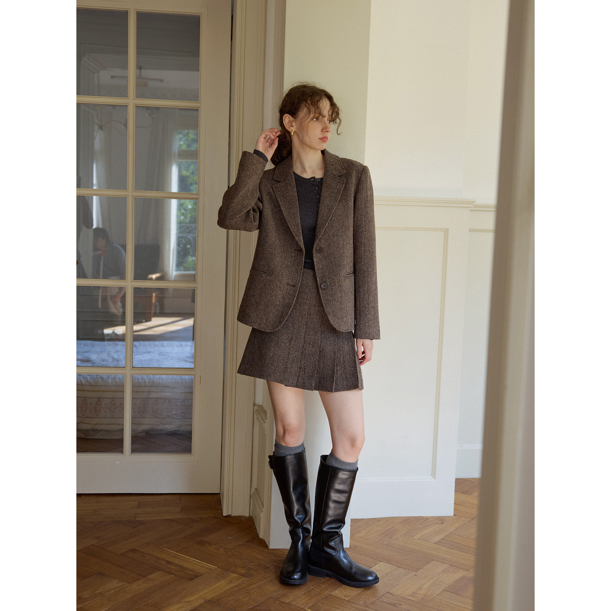 复古人字纹羊毛休闲宽松短款西装毛呢外套女秋冬新款呢子通勤韩版,淘宝优惠券,粉丝福利购,淘宝优惠卷