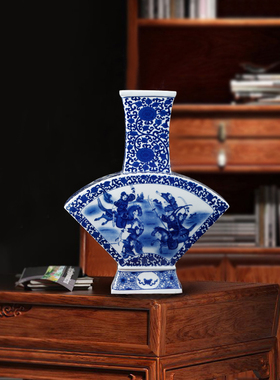 新中式风扇形人物纹玄关瓷器花瓶