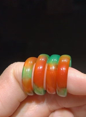 天然玛瑙戒指指环俏色七彩红绿玉髓镯子饰品女款