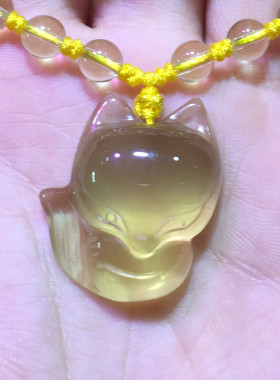 甜美粉晶小狐狸招桃花朱砂吊坠