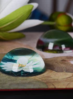 新中式人造水晶荷花文房摆件