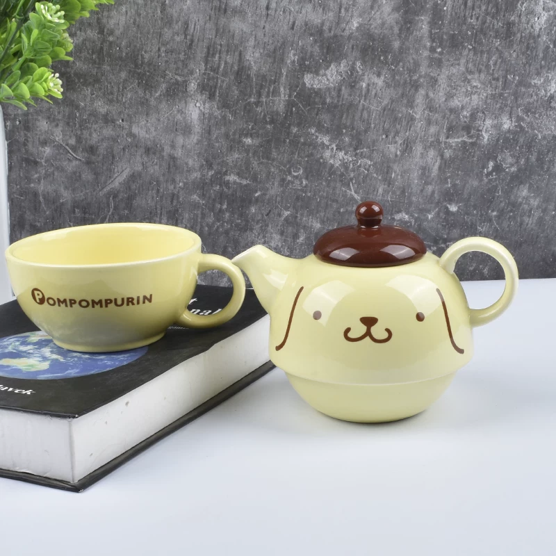 Чайник и чашка Pompompurin, керамика, дизайн «пудинг-дог», набор одно чайник + одна чашка