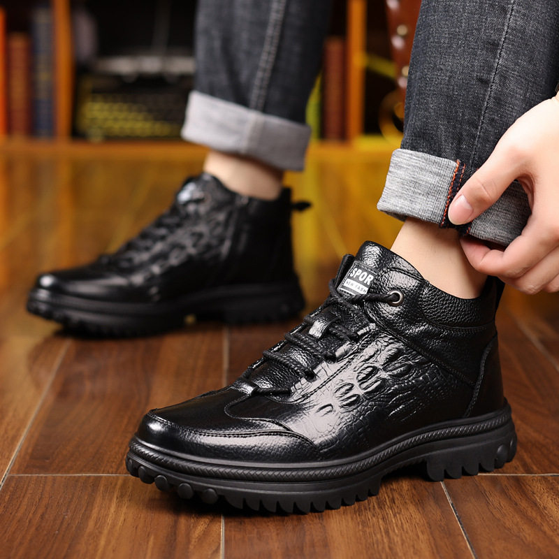 羊毛潮流棉鞋冬季加绒加厚保暖皮质绑系绳头层牛皮高帮男生鞋防滑,淘宝优惠券,粉丝福利购,淘宝优惠卷