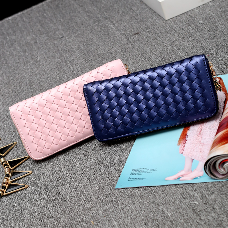 韩版编织钱包女 2022新款时尚女士钱包长款拉链皮夹手拿包手机包