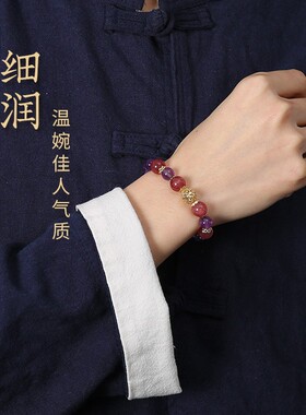 瀑富仿黄水晶招财手链女高级仿金发晶转运珠手串女送女友生日礼物