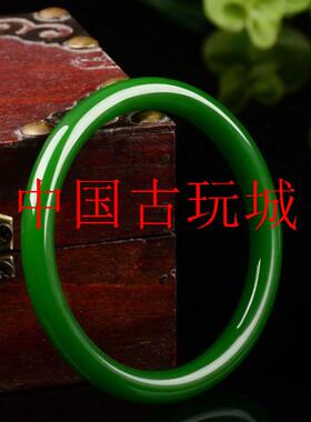 新疆和田玉碧玉复古新中式手镯小细条夏季女款菠菜绿少女圆条玉镯