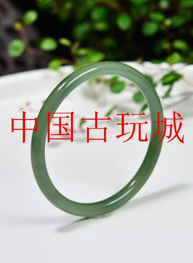 和田玉手镯青玉色粉青湖水绿细圆条青海料青白玉美人镯女款玉镯子