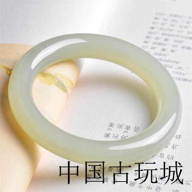 Hotan jade clear water bracelet blue and white jade female jade bracelet fat round bar bracelet high-end jade ice bottom clear belt certificate