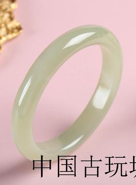 新疆和田玉青白玉镯子晴水底油青浅绿正圈贵妃玉石手镯优雅气质款