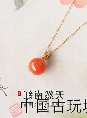 红色项链南红玛瑙吊坠新中式高端玉石毛衣链女高级感圆珠颈链赤韵