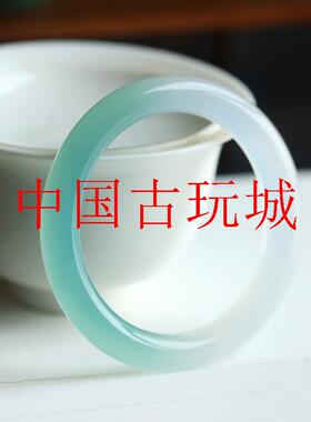 远山黛玛瑙玉髓圆条高冰透手镯半山半水青翠色渐变油青手镯送礼品
