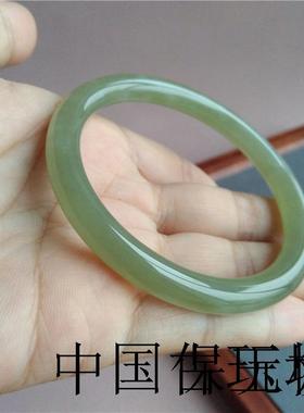 精选新疆和田玉青海料湖水绿晴水玉手镯圆条叮当美人细镯国风女款