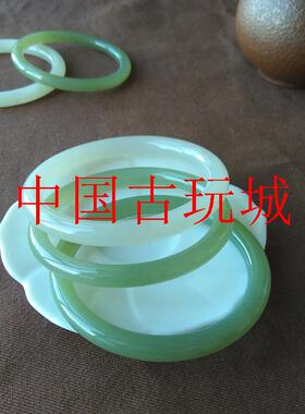 和田玉手镯细圆条美人镯湖水绿晴水手镯子青海料碧玉青白玉叮当镯