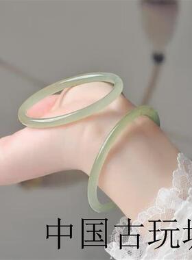 新疆和田玉青白玉手镯晴水玉手镯青玉细圆条镯子冰种少女叮当镯