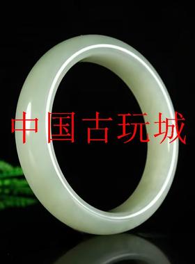 和田玉手镯女款鸭蛋青玉镯子正装扁条玉石加宽加厚青海料白玉手镯